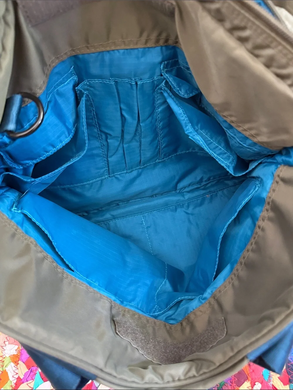 Bensimon Olive & Teal Nylon Commuter Laptop Zip Closure Travel Bag